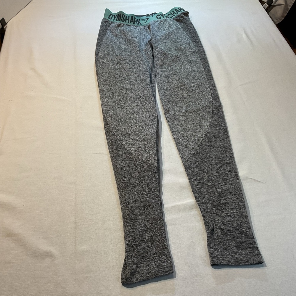 GymShark Two‎ Tone Gray Heathered w/Teal Waistband Leggings Pants, Size M